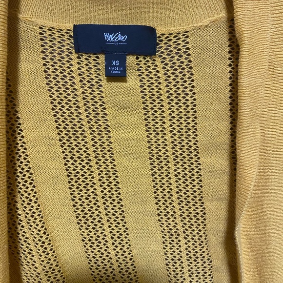 Mustard Yellow Cropped Open-Front Cotton Knit Cardigan XS - Picture 3 of 5